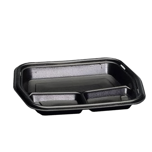 Take-Out Container Base 8.88X11.25X1.25 IN 3 Compartment Polystyrene Foam Black Rectangle Insulated 250/Case