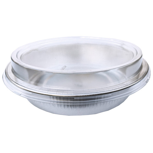 Handi-Max Take-Out Container Base & Lid Combo With Dome Lid 7 IN Aluminum Plastic Silver Clear Round 50/Case