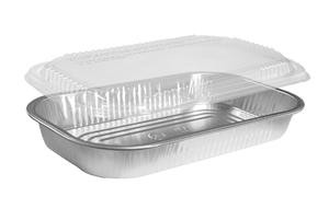 Take-Out Container Base & Lid Combo With Dome Lid Large (LG) 94 OZ Aluminum Silver 150/Case