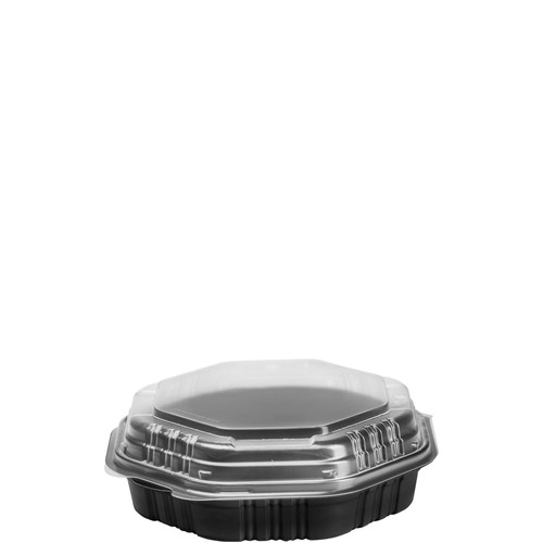 Solo® Creative Carryouts® OctaView® Take-Out Container Hinged 9.55X9.13X3.01 IN PP Black 50 Count/Bag 2 Bags/Case