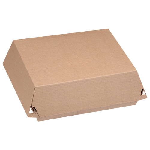 Take-Out Box Hinged With Dome Lid 6.5X6.5X2.5 IN Corrugated Paperboard Kraft Square Fluted 200/Case