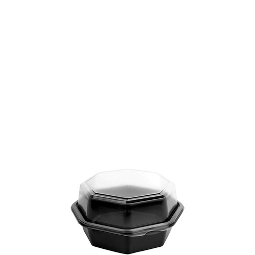 Solo® Creative Carryouts® OctaView® Take-Out Container Hinged 6.76X6.3X3.15 IN PS Black Clear Deep 200/Case