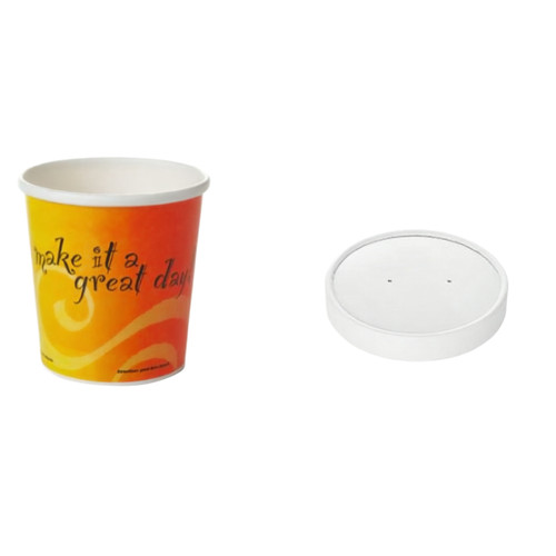 Soup Food Container Base & Lid Combo With Plastic Lid 8 OZ Paper Great Day Round 250/Case