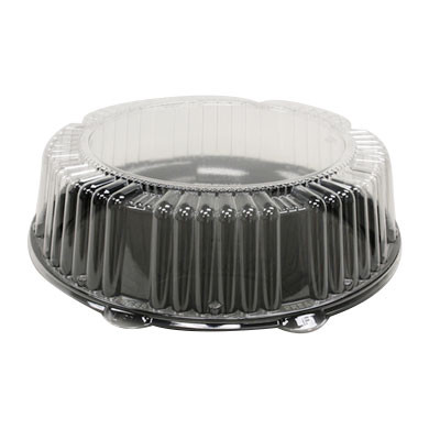 WNA CheckMate Serving Tray Base & Lid Combo With Dome Lid 12 IN PS Black Clear Round 25/Case