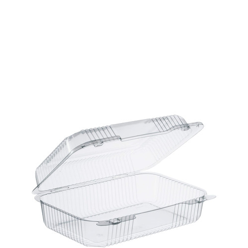 Dart® StayLock® Take-Out Container Hinged With Dome Lid 9.375X6.8X3.1 IN OPS Clear Oblong Bar Lock 125 Count/Pack 2 Packs/Case