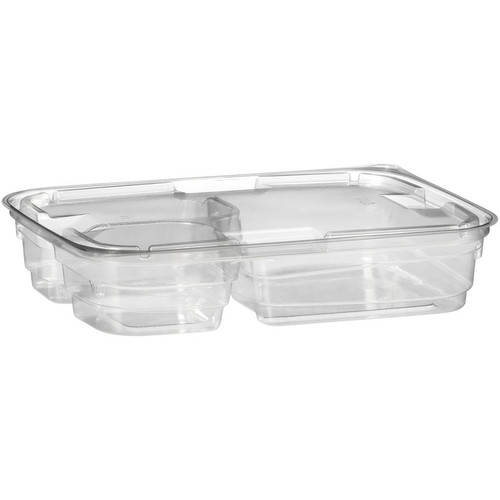 Deli Container Base & Lid Combo With Flat Lid Large (LG) 26 OZ 3 Compartment PET Clear Square 150/Case