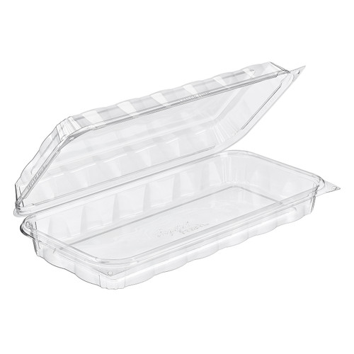 Essentials Danish Dessert Container Hinged With Dome Lid 90 OZ RPET Clear Rectangle 132/Case