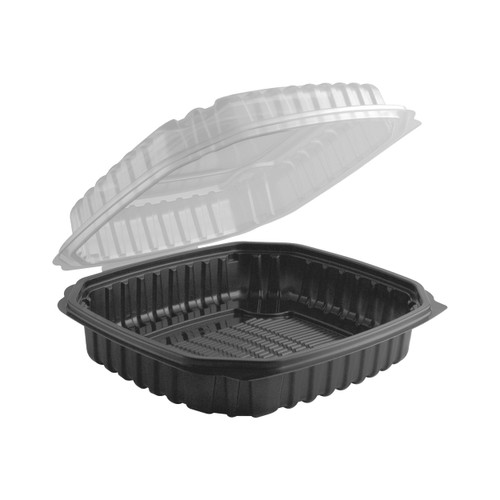 Culinary Basics® Take-Out Container Hinged 9X9X2.74 IN PP Black Clear Square Microwave Safe Anti-Fog 120/Case