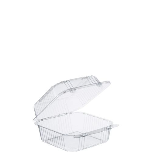 Dart® StayLock® Cold Take-Out Container Hinged 6.125X6.5X3.3 IN OPS Clear Square Bar Lock 125 Count/Pack 4 Packs/Case