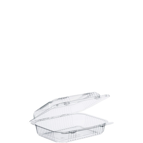 Dart® StayLock® Take-Out Container Hinged Small (SM) 7X6X2.1 IN OPS Clear Oblong Bar Lock 125 Count/Pack 2 Packs/Case