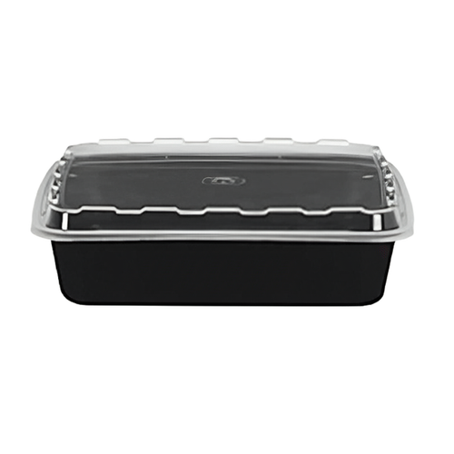 Take-Out Container Base & Lid Combo With Dome Lid 48 OZ Plastic Black Clear Square 100/Case