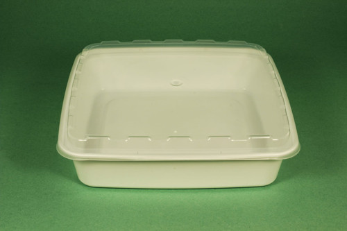 Food Container Base 48 OZ Plastic White Rectangle 100/Case
