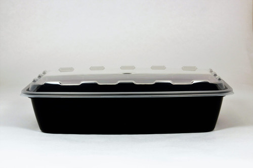 Take-Out Container Base & Lid Combo 56 OZ Plastic Black Clear Rectangle 100/Case