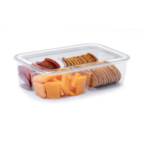 The BOTTLEBOX ® Snack Deli Container Base & Lid Combo With Flat Lid 7.5X4.25X2.38 IN 3 Compartment PET Clear 360/Case