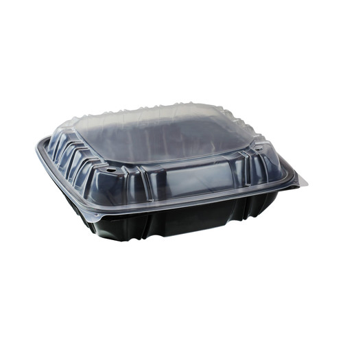 Take-Out Container Hinged With Dome Lid 10.5X9.5X3.1 IN PP Black Clear Rectangle 132/Case