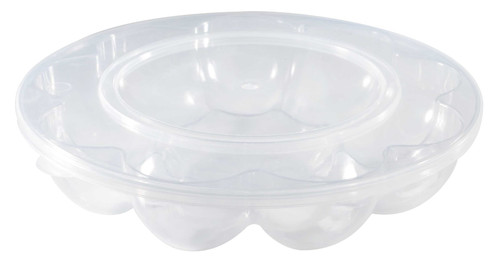 Platter Pleasers Deviled Egg Serving Tray Base & Lid Combo With Flat Lid 12 Compartment Plastic Clear Round 25/Case