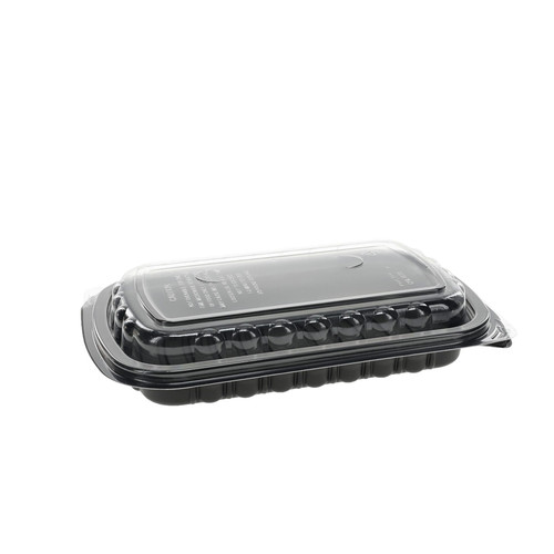 Half Rib Take-Out Container Base & Lid Combo 34.3 OZ MFPP OPS Black Clear Rectangle 90/Case