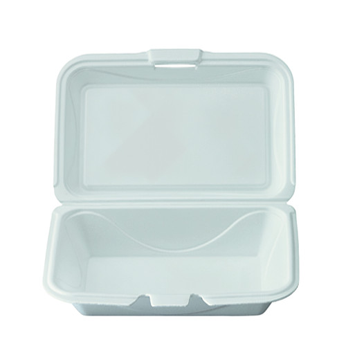 Take-Out Container Hinged 9.25X6.5X2.5 IN Polystyrene Foam Rectangle Shallow 200/Case