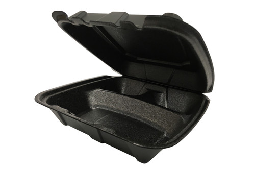 Regal Take-Out Container Hinged 9.5X9.25X3.75 IN 3 Compartment Polystyrene Foam Black Vented Grease Resistant 200/Case