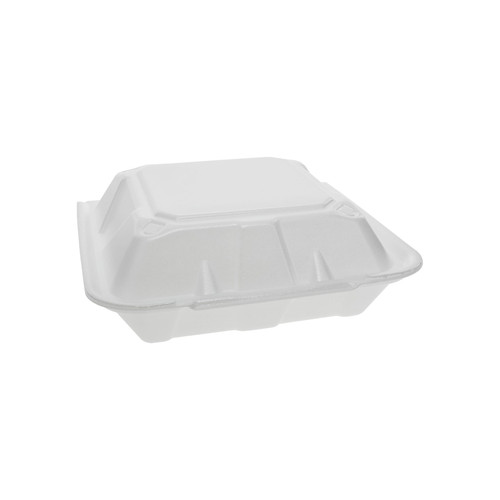 Take-Out Container Hinged 9.1X9X3.3 IN Polystyrene Foam White Square Closing Tabs 150/Case