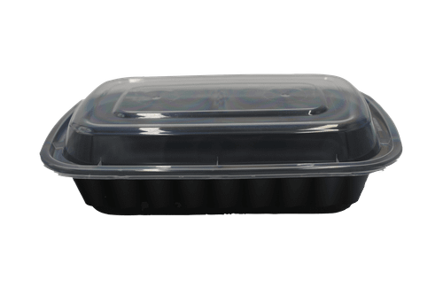 Take-Out Container Base & Lid Combo 24 OZ Plastic Black Rectangle Deep 150/Case
