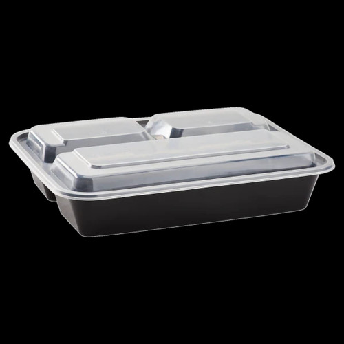 Karat® 32 OZ 3 Compartment PP Black Rectangle Microwave Safe 150/Case