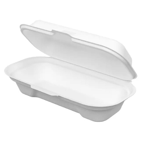 Hot Dog Take-Out Container Hinged 7.3X3.9X2.0 IN Pulp Fiber White 400/Case