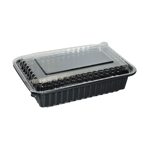 Take-Out Container Base & Lid Combo With Dome Lid 38 OZ Plastic Black Oblong 150/Case