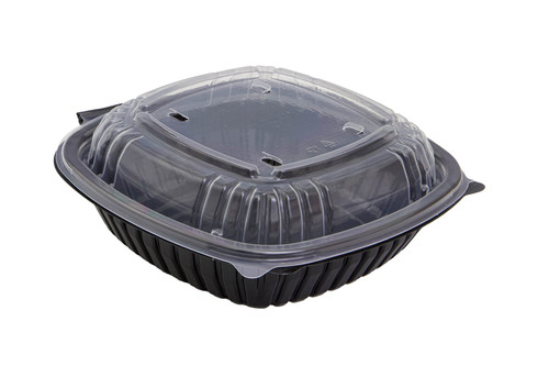 Take-Out Container Hinged 10X10 IN Black Clear 2 Color Square 180/Case