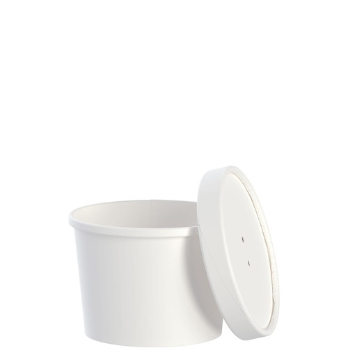 Solo® Flexstyle® Food Container Base & Lid Combo With Flat Lid 12 OZ DSP White Squat 25 Count/Pack 10 Packs/Case
