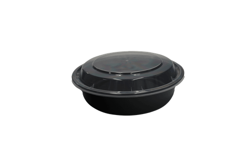 Take-Out Container Base & Lid Combo 24 OZ Plastic Black Round 150/Case