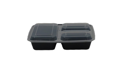 Take-Out Container Base & Lid Combo 32 OZ 3 Compartment Plastic Black 150/Case