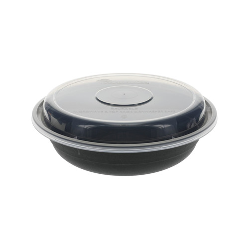 Versa2Go Take-Out Container Base & Lid Combo 23 OZ PP Black Clear Round 150/Case