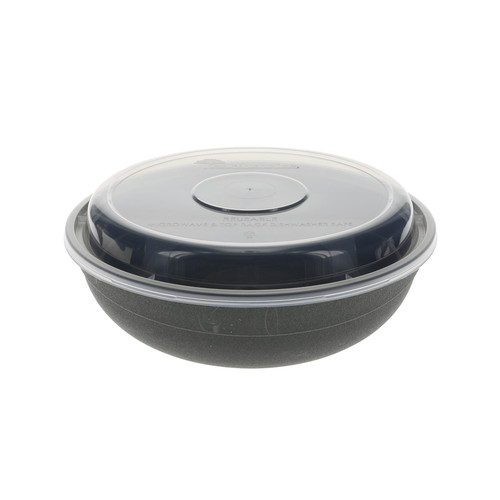 Versa2Go Take-Out Container Base & Lid Combo 30 OZ PP Black Clear Round 150/Case