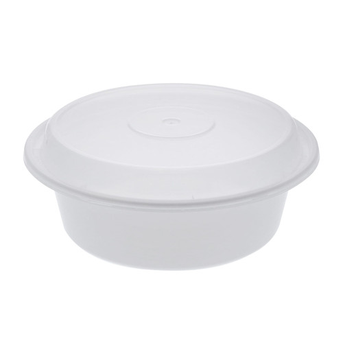 Take-Out Container Base & Lid Combo With Dome Lid 32 OZ PP White Clear Round 150/Case