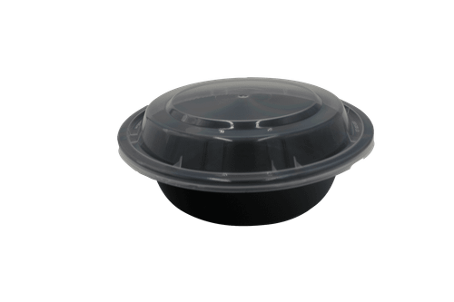 Take-Out Container Base & Lid Combo With Dome Lid 16 OZ Plastic Black Clear Round 150/Case