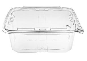 Take-Out Container Hinged 64 OZ RPET Clear Smooth Wall Tamper-Evident 164/Case