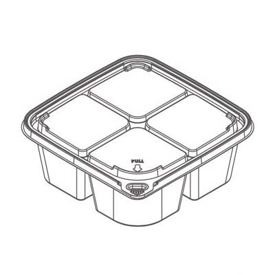 Deli Container Base & Lid Combo 6X6 IN 4 Compartment PET Clear Square Tamper-Evident 300/Case