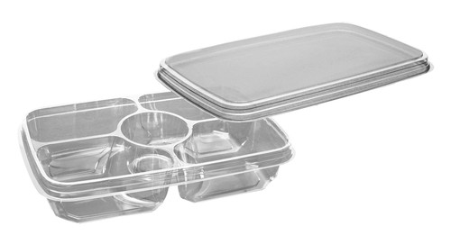 Deli Container Base & Lid Combo With Flat Lid 11X7X2.25 IN 4 Compartment PET Clear Rectangle 100/Case