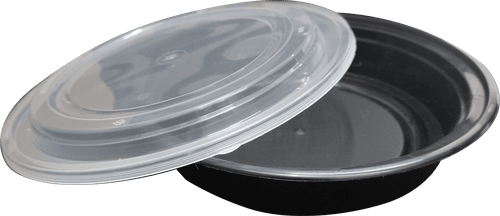 Take-Out Container Base 48 OZ Plastic Black Round Microwave Safe 150/Case