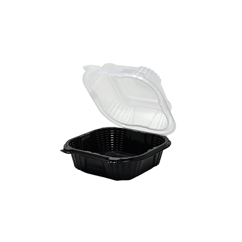 Sandwich Take-Out Container Hinged With Dome Lid 6X6X3 IN PP Black Clear Square 400/Case