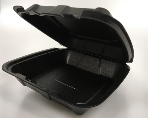 Regal Take-Out Container Hinged 9.5X9.25X3.75 IN Polystyrene Foam Black Square Vented Grease Resistant 200/Case