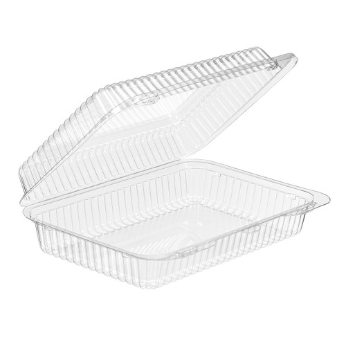 Essentials Take-Out Container Hinged With Dome Lid Medium (MED) 9.5X6.8125X2.625 IN RPET Clear Rectangle Bar Lock 300/Case