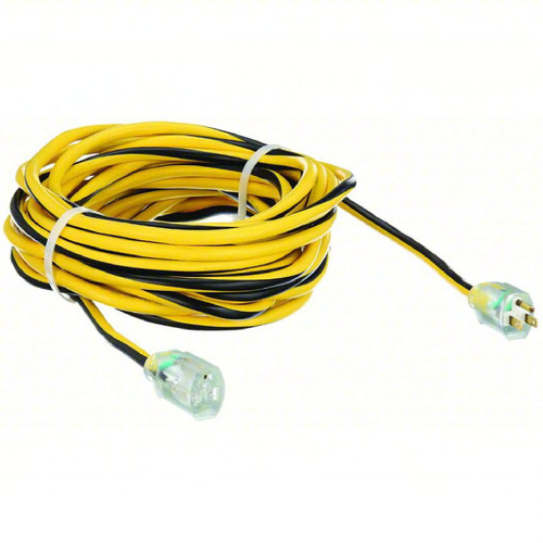 Outdoor use Extension Cord Yellow Black SJ - Junior; rated at 300 VAC NEMA 5-15P Plug 12/3 Gauge 50 Ft Cord 1/Each
