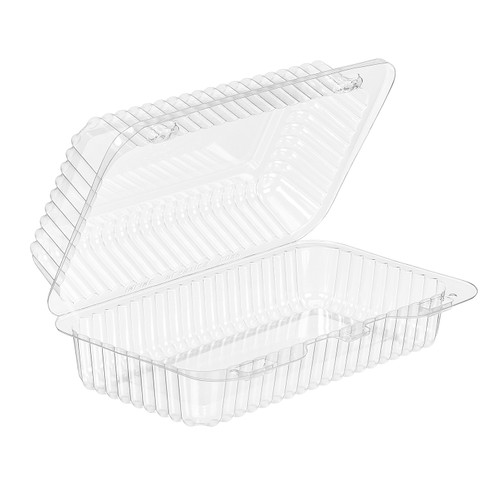 Essentials Take-Out Container Hinged With Dome Lid Small (SM) 7.3125X4.4375X2.5 IN RPET Clear Rectangle Bar Lock 400/Case