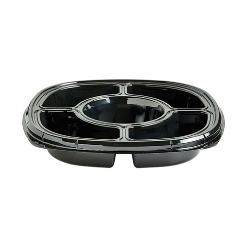 Take-Out Container 12 IN 5 Compartment PET Black Deep With Grooves 50/Case