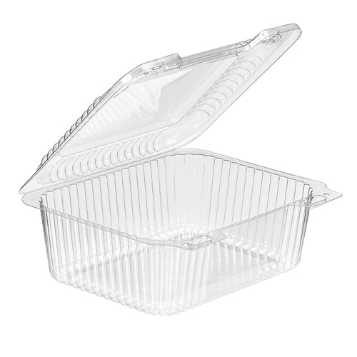 Essentials Take-Out Container Hinged With Dome Lid 6.9375X5.9375X2.5 IN RPET Clear Rectangle Bar Lock 300/Case
