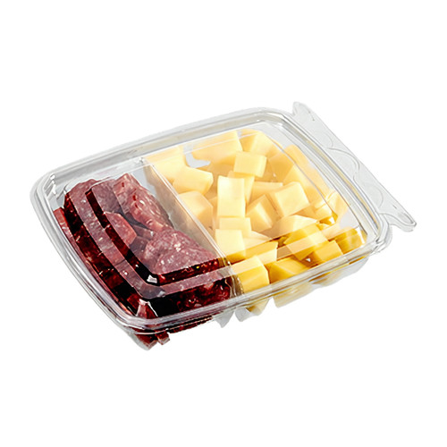 Fresh N' Sealed® Deli Container Hinged With Flat Lid 5-8 OZ 2 Compartment PET Clear Rectangle 260/Case