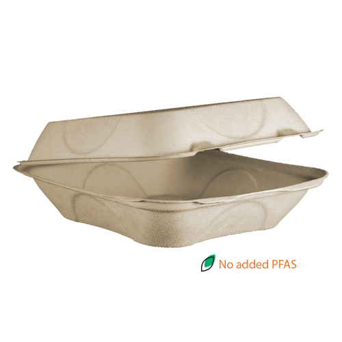 Take-Out Container Hinged 8X8X3 IN Fiber PLA Natural 300/Case