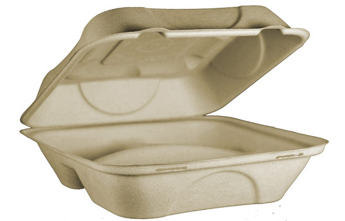 Take-Out Container Hinged 9X9X3 IN 3 Compartment Bamboo Plant Fiber 300/Case